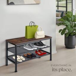 tectake Shoe Rack Derry - Surface Shelf & 2 Grid Shelves, Industrial Style in Dark Brown - thumbnail 8