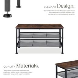 tectake Shoe Rack Derry - Surface Shelf & 2 Grid Shelves, Industrial Style in Dark Brown - thumbnail 3