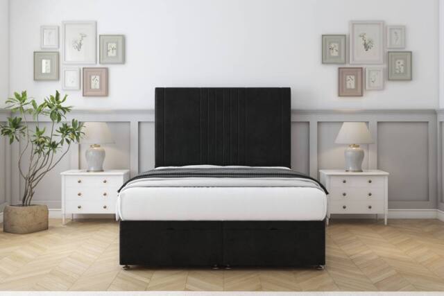 "Sloomy Harrington Plush Ottoman Bed Base-54"" Floor Standing Headboard in Black - Size: Small Double" - image 1