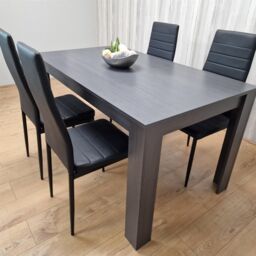 KOSY KOALA Dining Table & 4 Chairs Black Dark Grey Leather Chairs Wood Dining Set Furniture in Brown - thumbnail 3