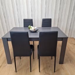 KOSY KOALA Dining Table & 4 Chairs Black Dark Grey Leather Chairs Wood Dining Set Furniture in Brown - thumbnail 4
