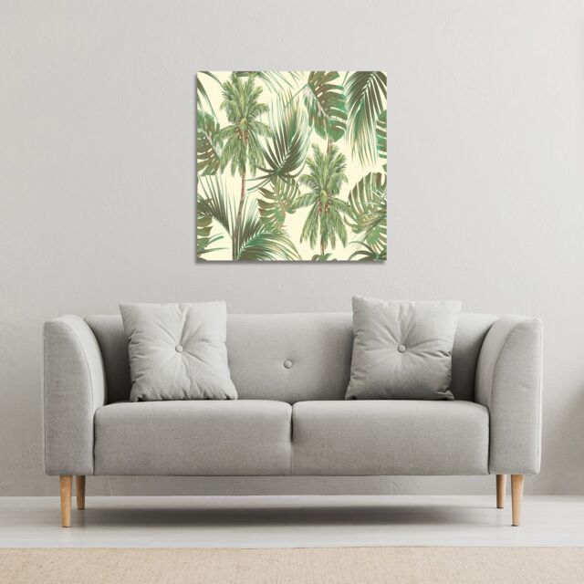 Benjamin Tate Design Tropical Leaves on Yellow (Canvas Print) / 101 x 101 x 4cm in Natural - Size: 101 x 101 x 4 cm - image 1
