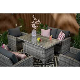 Furniture Maxi Outdoor Garden 6-seater Rattan Sofa Set With Lift Up Dining Table in Grey - thumbnail 5