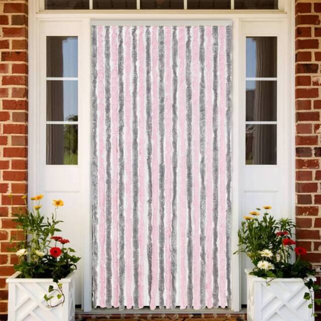 Berkfield Home Fly Curtain Silver Grey & Pink 90x200 cm Chenille - image 1