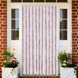 Berkfield Home Fly Curtain Silver Grey & Pink 90x200 cm Chenille