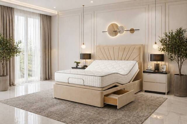PARADISE BEDS LTD Back Care Electric Adjustable Mobility Bed with Mattress in Beige - Size: King - image 1