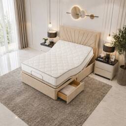 PARADISE BEDS LTD Back Care Electric Adjustable Mobility Bed with Mattress in Beige - Size: King - thumbnail 2