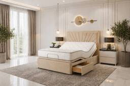 PARADISE BEDS LTD Back Care Electric Adjustable Mobility Bed with Mattress in Beige - Size: King - thumbnail 1