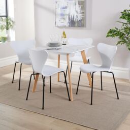 Home Source Trinity Table & 4 Penny Chairs Dining Set White Top Wooden Legs - thumbnail 2