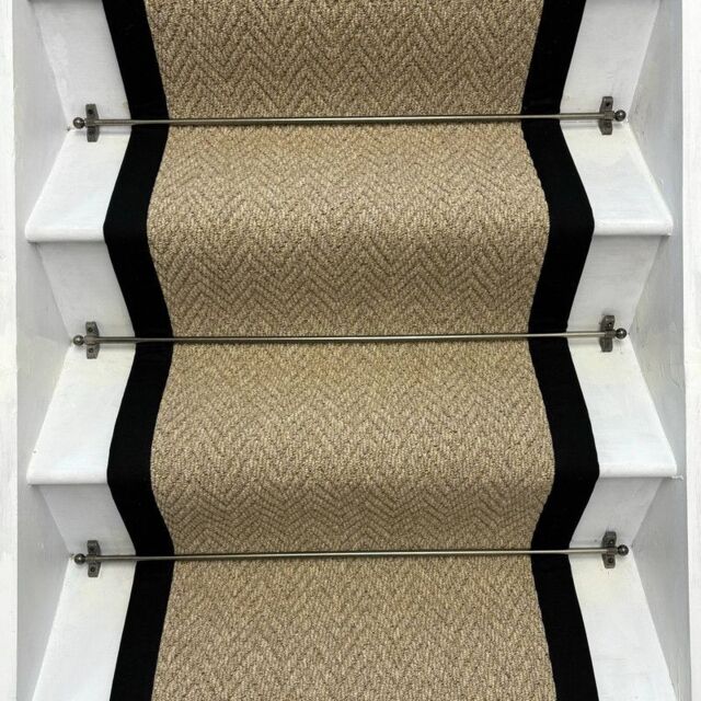 RainbowHome Andes Beige Stair Runner With 100% Black Cotton Border - Size: 70 cm x 700 cm - image 1