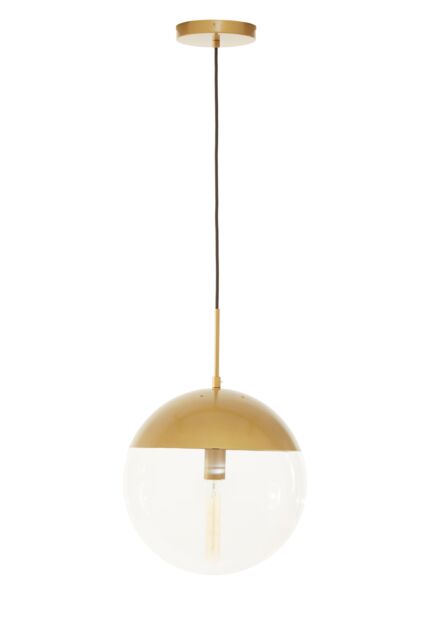 Orsina Black Finish Pendant Light With Glass Shade, Rounded Hanging Lamp With Chrome Cord, Circular Hanging Fixture in Gold - image 1
