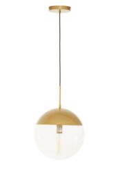 Orsina Black Finish Pendant Light With Glass Shade, Rounded Hanging Lamp With Chrome Cord, Circular Hanging Fixture in Gold