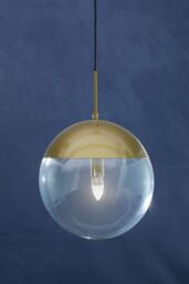 Orsina Black Finish Pendant Light With Glass Shade, Rounded Hanging Lamp With Chrome Cord, Circular Hanging Fixture in Gold - thumbnail 2