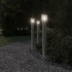 Berkfield Home Outdoor Floor Lamps with Outlet 3pcs Silver 110cm Stainless Steel - thumbnail 3