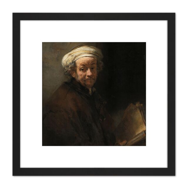 Artery8 Rembrandt Zelfportret Als De Apostel Paulus 8X8 Inch Square Wooden Framed Wall Art Print Picture with Mount in Black - image 1