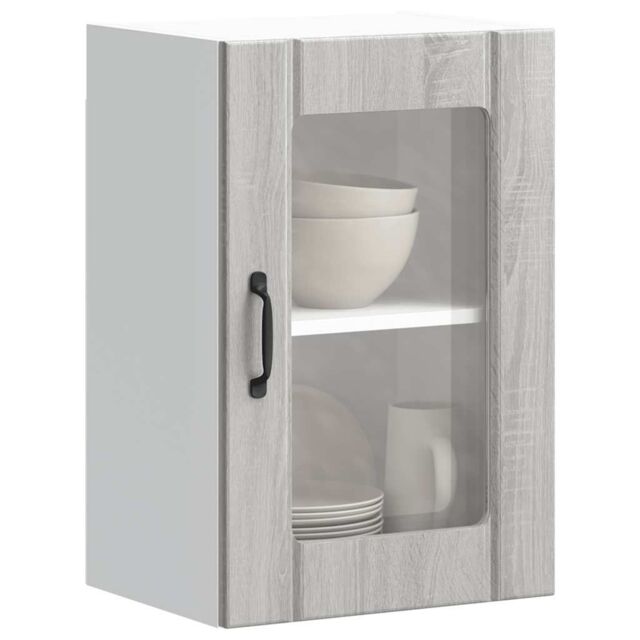 Berkfield Home Kitchen Wall Cabinet with Glass Door Lucca Grey Sonoma - image 1