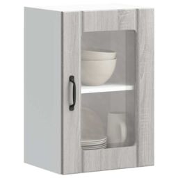 Berkfield Home Kitchen Wall Cabinet with Glass Door Lucca Grey Sonoma - thumbnail 1