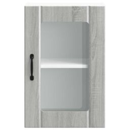 Berkfield Home Kitchen Wall Cabinet with Glass Door Lucca Grey Sonoma - thumbnail 5