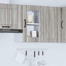 Berkfield Home Kitchen Wall Cabinet with Glass Door Lucca Grey Sonoma - thumbnail 4