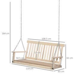 OUTSUNNY 2 Seater Porch Wooden Swing Chair Garden Bench with Chains in Natural - thumbnail 3
