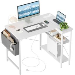 BEXEVUE L-Shaped Computer Gaming Desk with Power Outlets 100×70/120x70cm in White - Size: 120 cm x 70 cm - thumbnail 1