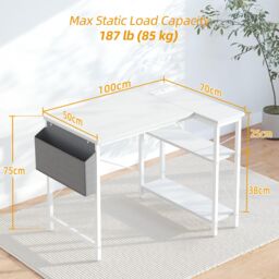 BEXEVUE L-Shaped Computer Gaming Desk with Power Outlets 100×70/120x70cm in White - Size: 120 cm x 70 cm - thumbnail 6