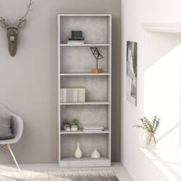 Berkfield Home 5-Tier Book Cabinet Concrete Grey 60x24x175 cm Engineered Wood - Size: 60 x 24 x 175 cm - thumbnail 2