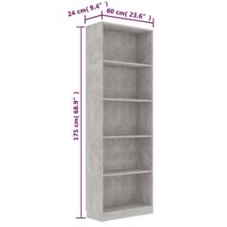 Berkfield Home 5-Tier Book Cabinet Concrete Grey 60x24x175 cm Engineered Wood - Size: 60 x 24 x 175 cm - thumbnail 6