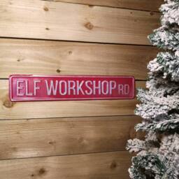 Samuel Alexander 50cm Red Metal Christmas Elf Workshop Road Sign Hanging Decoration - thumbnail 5