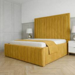 Living Comfort Bedz Sovereign Plush Velvet Upholstered Bed Slatted Base - 48Inch Headboard in Mustard - Size: Single