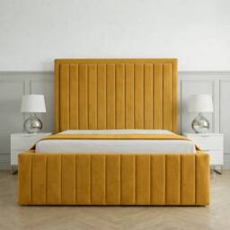Living Comfort Bedz Sovereign Plush Velvet Upholstered Bed Slatted Base - 48Inch Headboard in Mustard - Size: Single - thumbnail 2