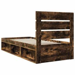 Berkfield Home Bed Frame with Headboard Smoked Oak 75 x 190 cm Solid Pine Wood in Brown - thumbnail 9