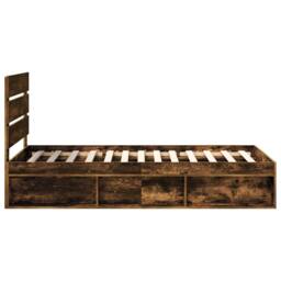 Berkfield Home Bed Frame with Headboard Smoked Oak 75 x 190 cm Solid Pine Wood in Brown - thumbnail 8