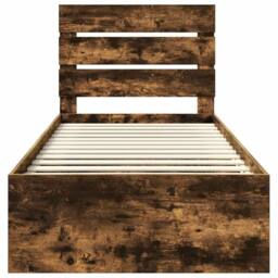 Berkfield Home Bed Frame with Headboard Smoked Oak 75 x 190 cm Solid Pine Wood in Brown - thumbnail 7