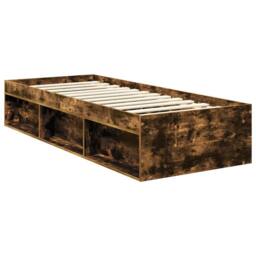 Berkfield Home Bed Frame with Headboard Smoked Oak 75 x 190 cm Solid Pine Wood in Brown - thumbnail 5