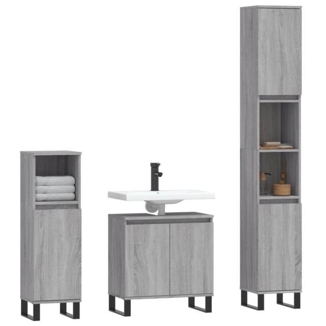 Berkfield Home Modern 3 Piece Bathroom Cabinet Set Grey Sonoma Engineered Wood - image 1