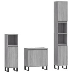 Berkfield Home Modern 3 Piece Bathroom Cabinet Set Grey Sonoma Engineered Wood - thumbnail 3
