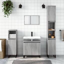 Berkfield Home Modern 3 Piece Bathroom Cabinet Set Grey Sonoma Engineered Wood - thumbnail 2