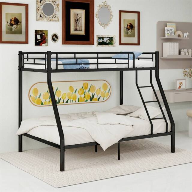 Direct Wicker Single Metal Bunk Bed with Ladder & Guardrails for Adults & Kids in Black - image 1
