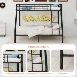 Direct Wicker Single Metal Bunk Bed with Ladder & Guardrails for Adults & Kids in Black - thumbnail 5