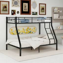 Direct Wicker Single Metal Bunk Bed with Ladder & Guardrails for Adults & Kids in Black - thumbnail 1