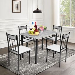 Costway Marble 5-piece Kitchen Dining Set Dining table w/Sponge Cushion-Grey in Grey - thumbnail 4