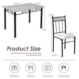 Costway Marble 5-piece Kitchen Dining Set Dining table w/Sponge Cushion-Grey in Grey - thumbnail 2