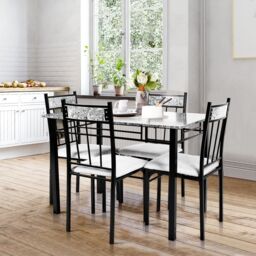 Costway Marble 5-piece Kitchen Dining Set Dining table w/Sponge Cushion-Grey in Grey - thumbnail 5