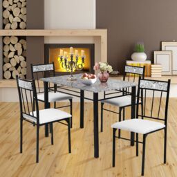 Costway Marble 5-piece Kitchen Dining Set Dining table w/Sponge Cushion-Grey in Grey - thumbnail 3