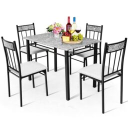 Costway Marble 5-piece Kitchen Dining Set Dining table w/Sponge Cushion-Grey in Grey - thumbnail 1