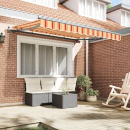 Berkfield Home Retractable Awning Manual Yellow / Orange / White Anthracite - thumbnail 3