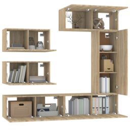 Berkfield Home 6 Piece TV Cabinet Set Sonoma Oak Engineered Wood in Brown - thumbnail 4