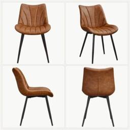 EONLION Retro Brown 2pcs Modern Upholstered Dining Chairs - Size: 100 cm - thumbnail 3