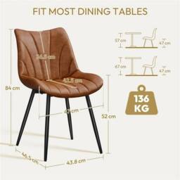 EONLION Retro Brown 2pcs Modern Upholstered Dining Chairs - Size: 100 cm - thumbnail 2